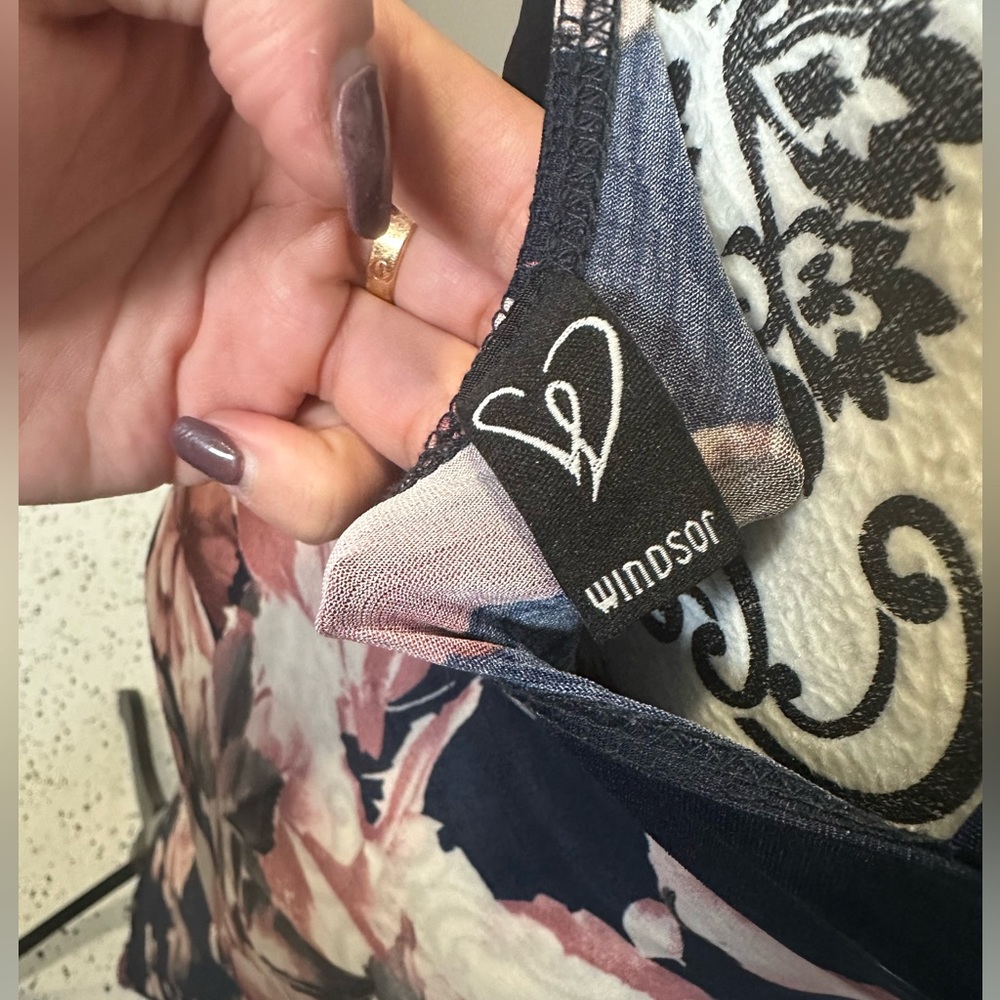 Windsor Navy Floral Midi Dress with Pink Blossoms - Picture 4 of 4